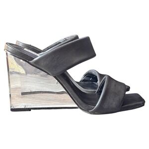 Steve Madden ISA Black Wedge Heel Sandals Women's Size 10M Square‎ Toe